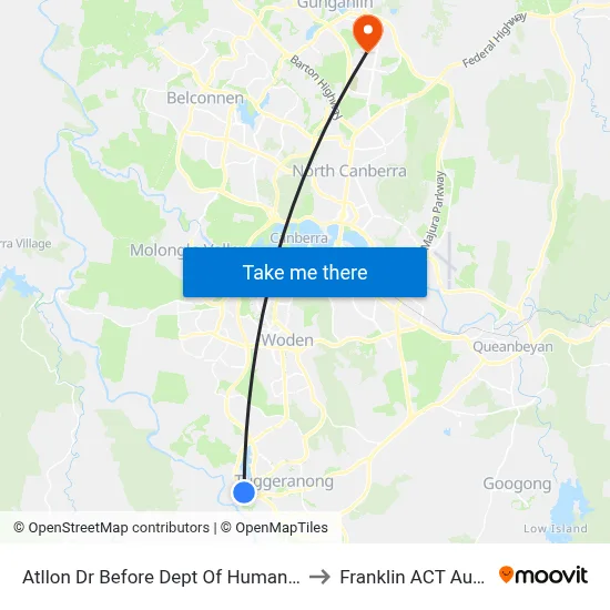 Atllon Dr Before Dept Of Human Services to Franklin ACT Australia map