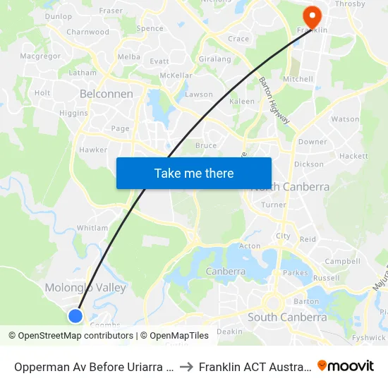 Opperman Av Before Uriarra Rd to Franklin ACT Australia map