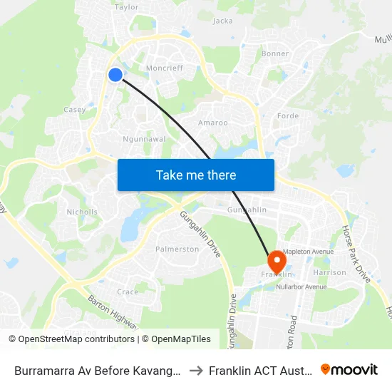 Burramarra Av Before Kavangal Cct to Franklin ACT Australia map