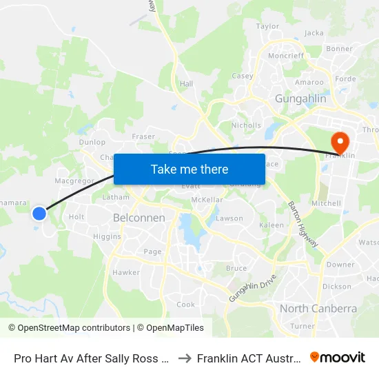 Pro Hart Av After Sally Ross Way to Franklin ACT Australia map