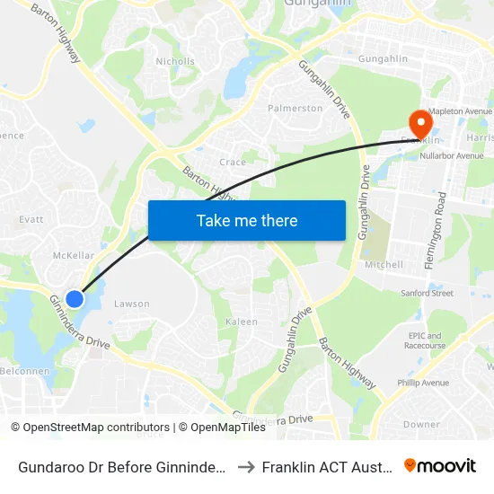 Gundaroo Dr Before Ginninderra Dr to Franklin ACT Australia map