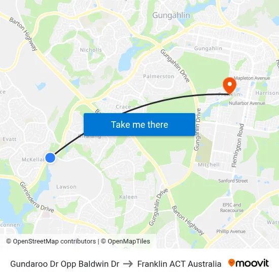 Gundaroo Dr Opp Baldwin Dr to Franklin ACT Australia map