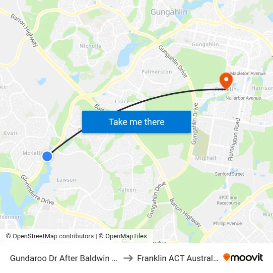 Gundaroo Dr After Baldwin Dr to Franklin ACT Australia map