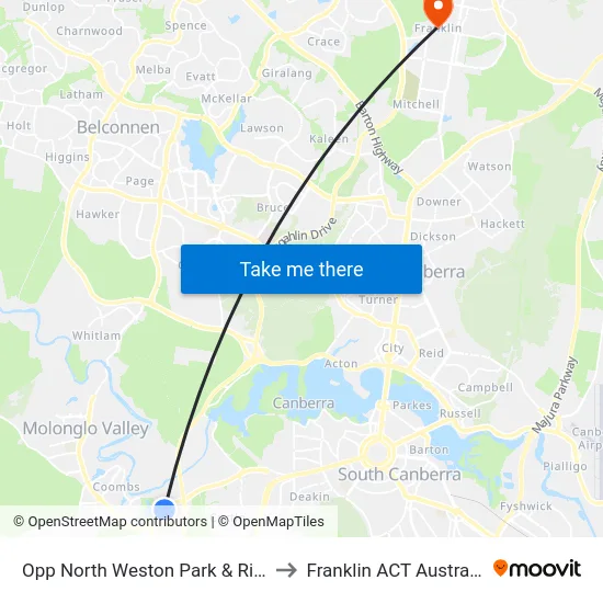 Opp North Weston Park & Ride to Franklin ACT Australia map