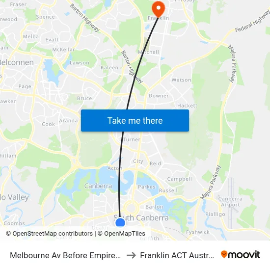 Melbourne Av Before Empire Cct to Franklin ACT Australia map