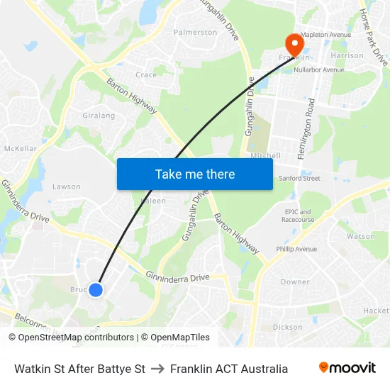 Watkin St After Battye St to Franklin ACT Australia map