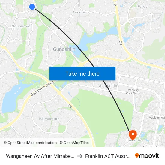 Wanganeen Av After Mirrabei Dr to Franklin ACT Australia map