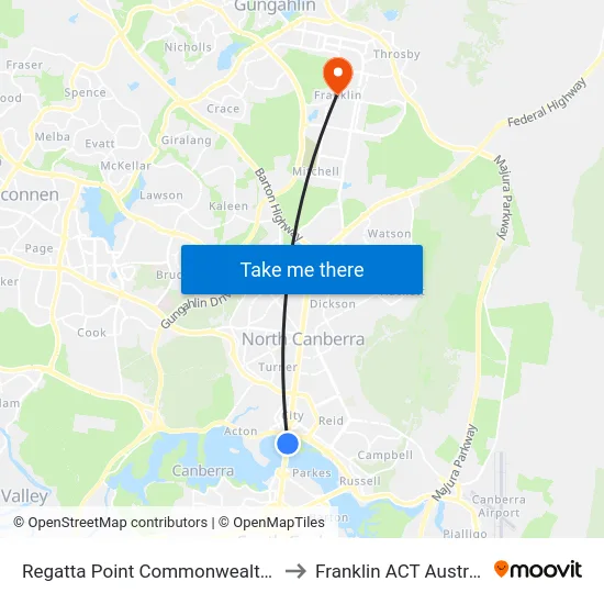 Regatta Point Commonwealth Av to Franklin ACT Australia map