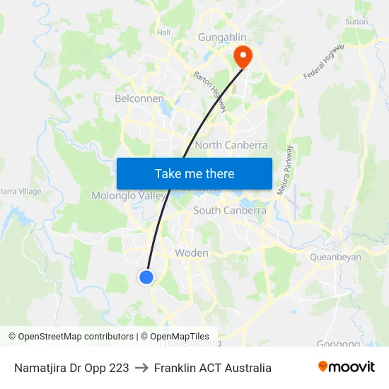 Namatjira Dr Opp 223 to Franklin ACT Australia map