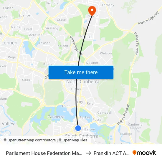 Parliament House Federation Mall Southbound to Franklin ACT Australia map