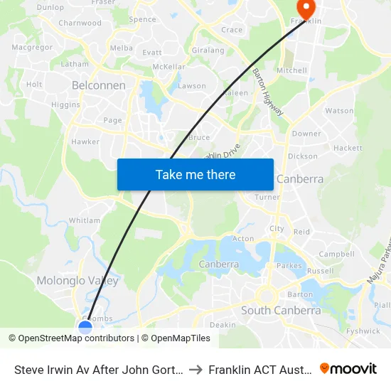 Steve Irwin Av After John Gorton Dr to Franklin ACT Australia map