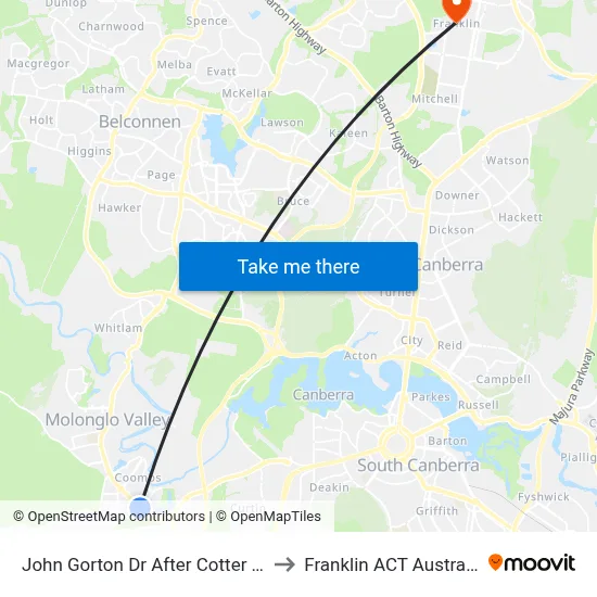 John Gorton Dr After Cotter Rd to Franklin ACT Australia map