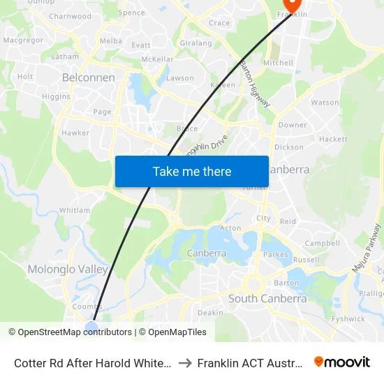 Cotter Rd After Harold White Av to Franklin ACT Australia map
