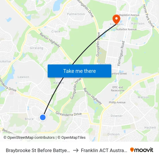 Braybrooke St Before Battye St to Franklin ACT Australia map