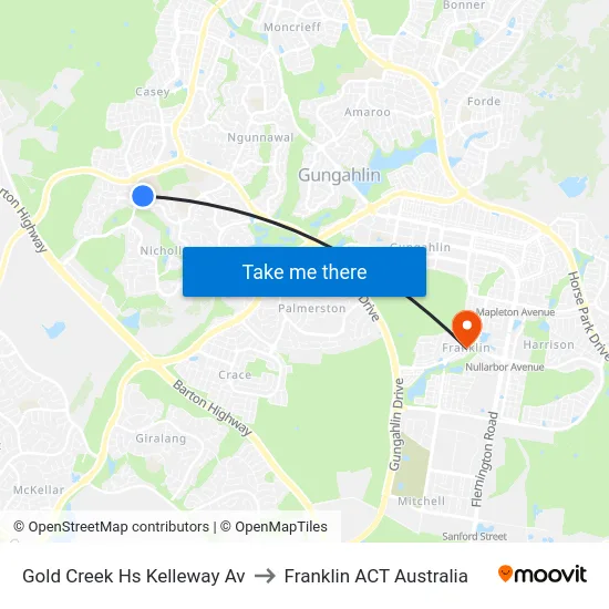 Gold Creek Hs Kelleway Av to Franklin ACT Australia map