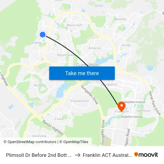 Plimsoll Dr Before 2nd Bott Cr to Franklin ACT Australia map