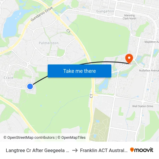 Langtree Cr After Geegeela St to Franklin ACT Australia map