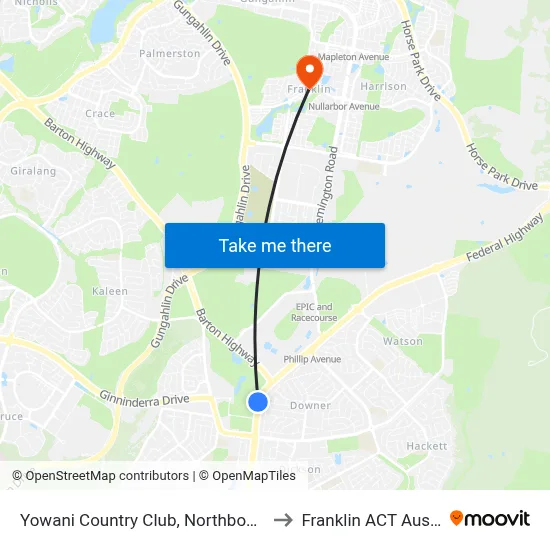 Yowani Country Club, Northbourne Ave to Franklin ACT Australia map