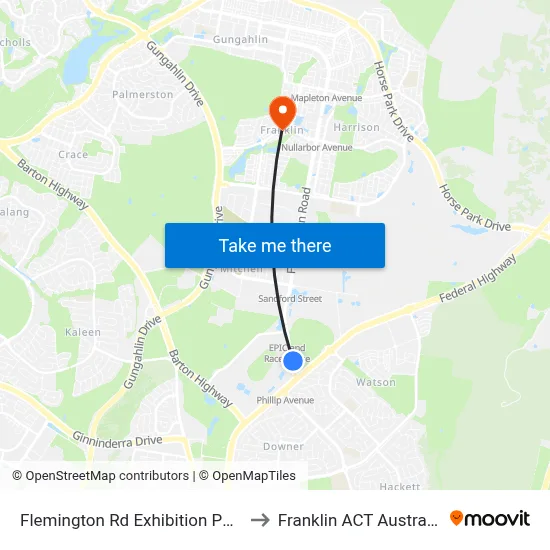 Flemington Rd Exhibition Park to Franklin ACT Australia map