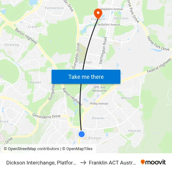 Dickson Interchange, Platform 2 to Franklin ACT Australia map