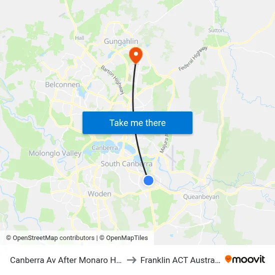 Canberra Av After Monaro Hwy to Franklin ACT Australia map