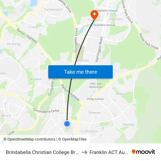Brindabella Christian College Brigalow St to Franklin ACT Australia map