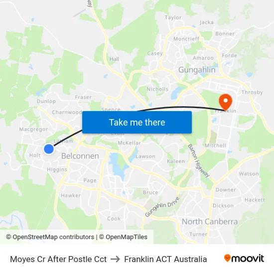 Moyes Cr After Postle Cct to Franklin ACT Australia map