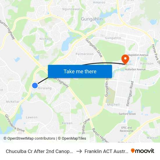 Chuculba Cr After 2nd Canopus Cr to Franklin ACT Australia map