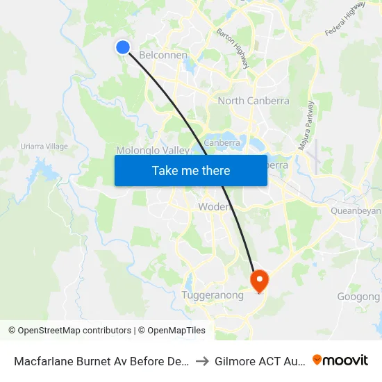 Macfarlane Burnet Av Before De Gruchy Pl to Gilmore ACT Australia map