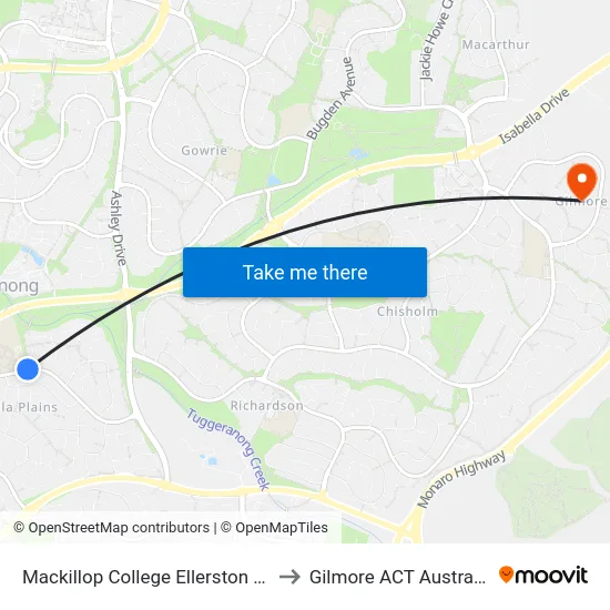 Mackillop College Ellerston Av to Gilmore ACT Australia map