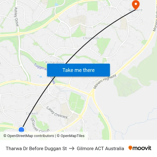 Tharwa Dr Before Duggan St to Gilmore ACT Australia map