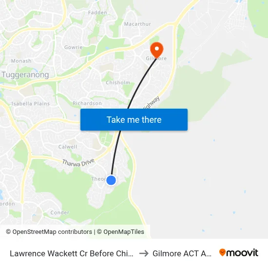 Lawrence Wackett Cr Before Chippindall Cct to Gilmore ACT Australia map
