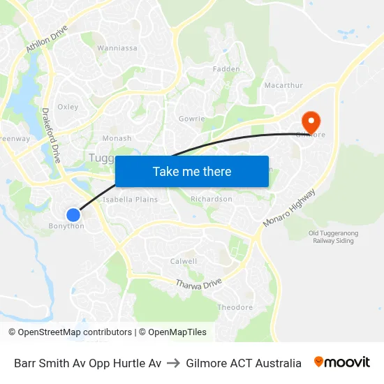 Barr Smith Av Opp Hurtle Av to Gilmore ACT Australia map