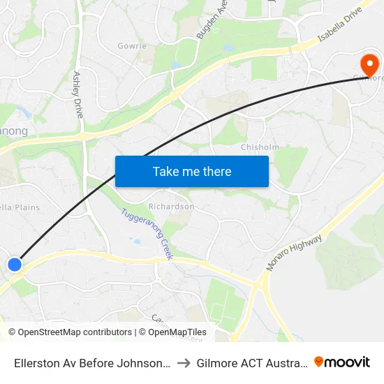 Ellerston Av Before Johnson Dr to Gilmore ACT Australia map