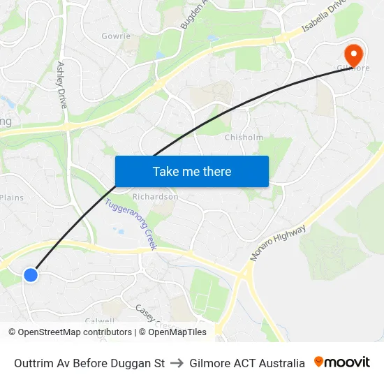 Outtrim Av Before Duggan St to Gilmore ACT Australia map