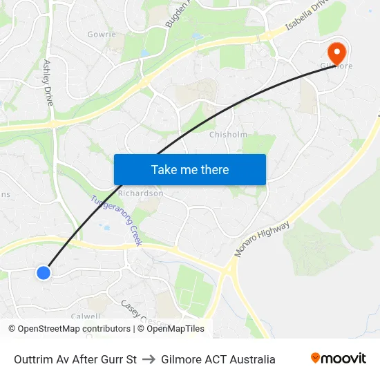 Outtrim Av After Gurr St to Gilmore ACT Australia map