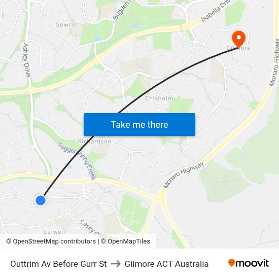 Outtrim Av Before Gurr St to Gilmore ACT Australia map