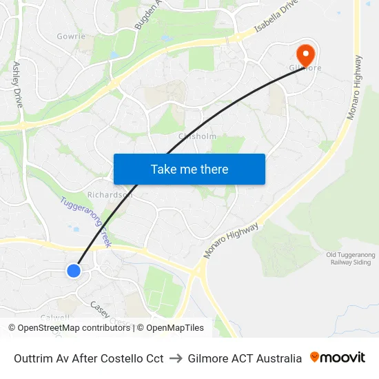 Outtrim Av After Costello Cct to Gilmore ACT Australia map