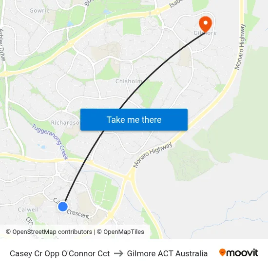 Casey Cr Opp O'Connor Cct to Gilmore ACT Australia map