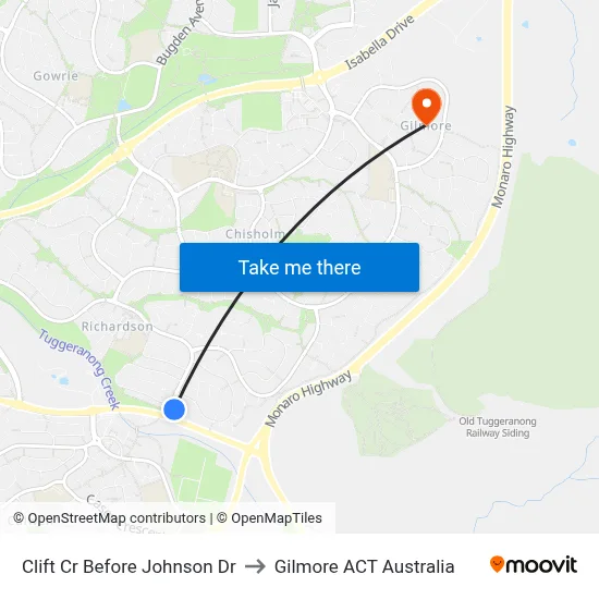 Clift Cr Before Johnson Dr to Gilmore ACT Australia map