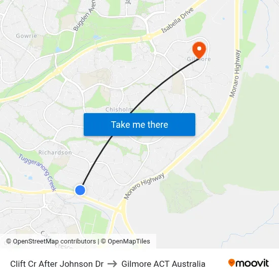 Clift Cr After Johnson Dr to Gilmore ACT Australia map