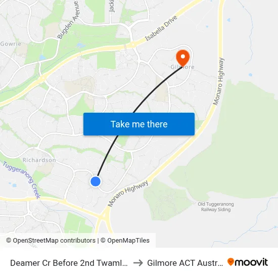 Deamer Cr Before 2nd Twamley Cr to Gilmore ACT Australia map