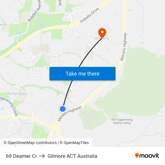 69 Deamer Cr to Gilmore ACT Australia map