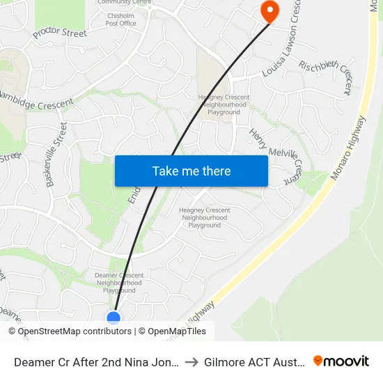 Deamer Cr After 2nd Nina Jones Cr to Gilmore ACT Australia map