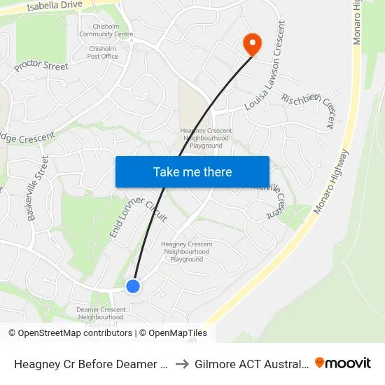 Heagney Cr Before Deamer Cr to Gilmore ACT Australia map