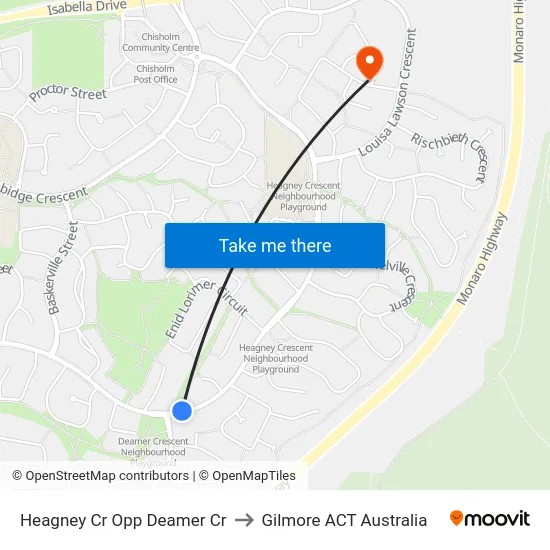 Heagney Cr Opp Deamer Cr to Gilmore ACT Australia map