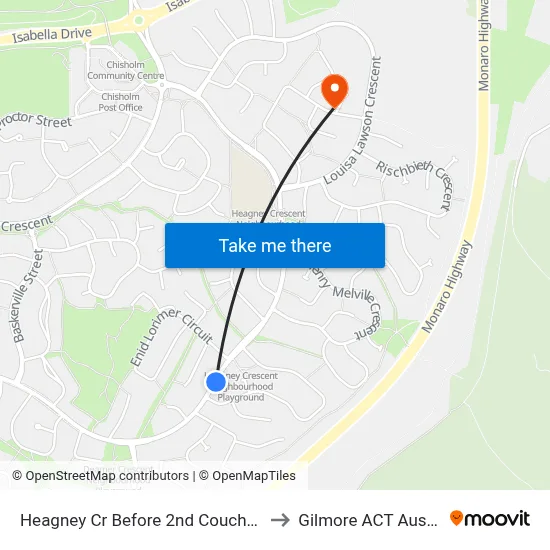 Heagney Cr Before 2nd Couchman Cr to Gilmore ACT Australia map
