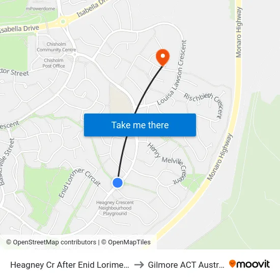 Heagney Cr After Enid Lorimer Cct to Gilmore ACT Australia map