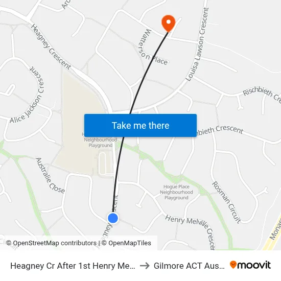 Heagney Cr After 1st Henry Melville Cr to Gilmore ACT Australia map