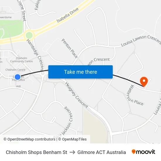 Chisholm Shops Benham St to Gilmore ACT Australia map